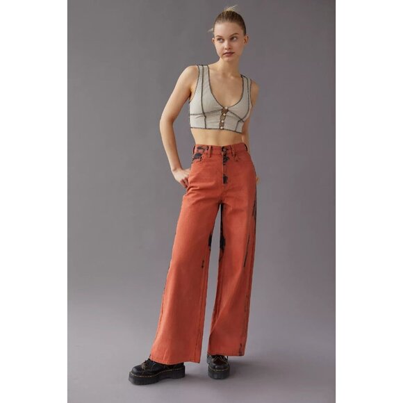 BDG The A-Wide Jean Jeans Womens 25 Orange Ombre Acid Wash Grunge High Rise NWT - Picture 1 of 16